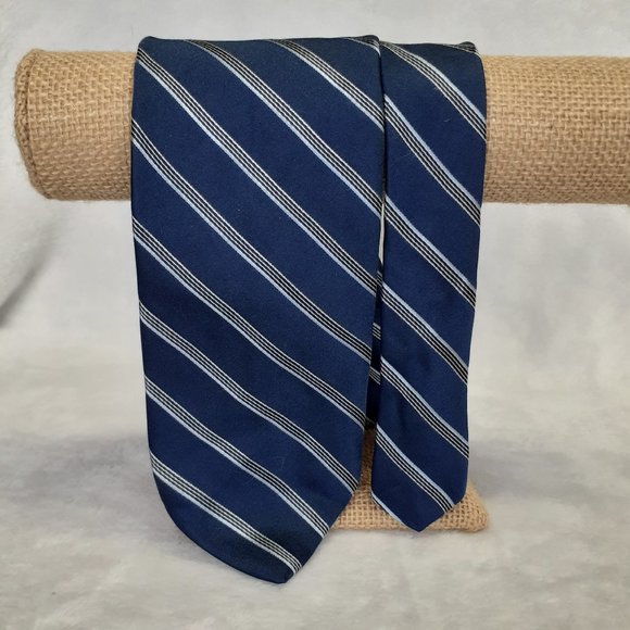 DKNY Men's Tie Diagonal Stripes Blue Silver 58 In - Picture 1 of 8